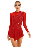 Rhinestone Skating Dress | Mock Neck | Back Keyhole | Long Sleeve