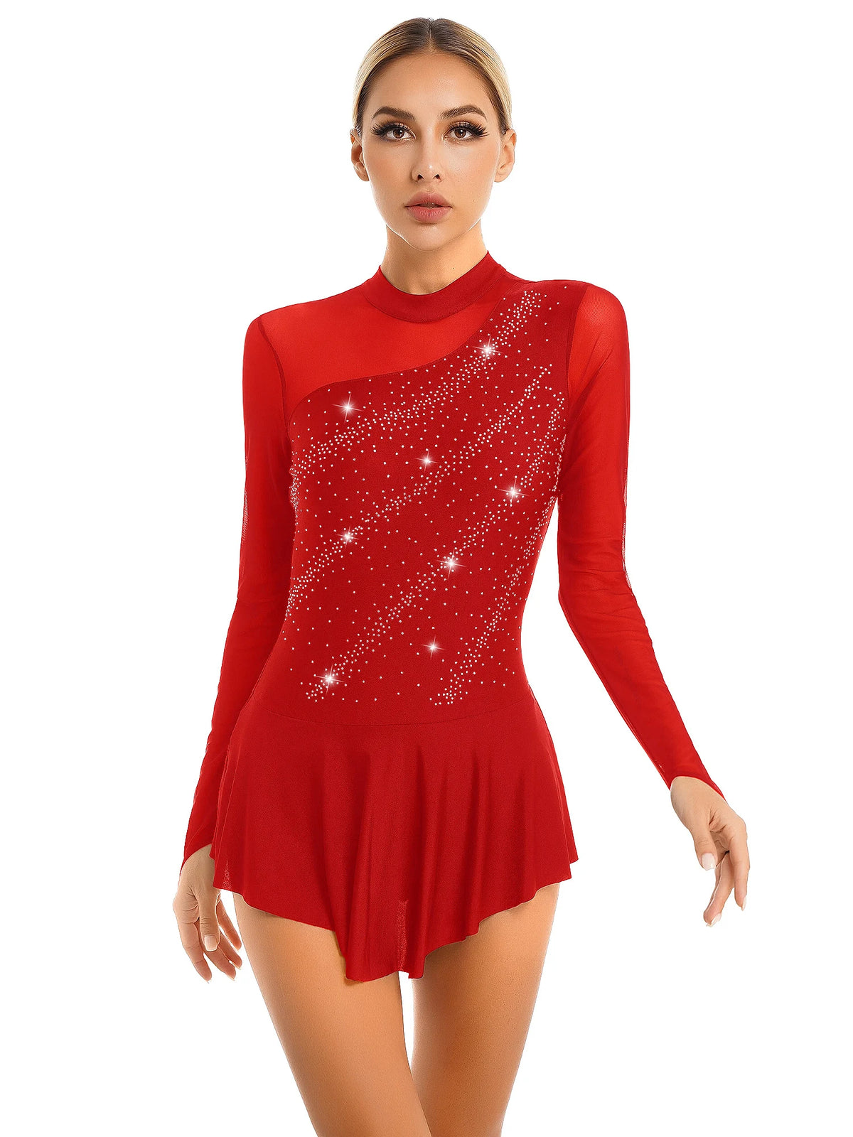 Rhinestone Skating Dress | Mock Neck | Back Keyhole | Long Sleeve