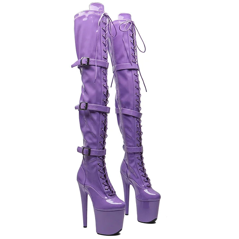 Patent Leather Thigh-High Boots 20cm - Platform Pole Dance Boots