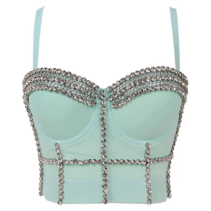 Rhinestone Beaded Bustier Bra Top | Stage & Party