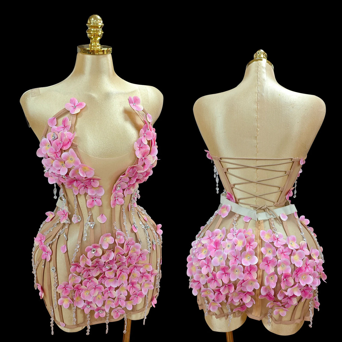 Pink Floral Stage Dress | Rhinestones
