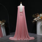 Crystal Beaded Cape Gown | A-Line | Floor-Length