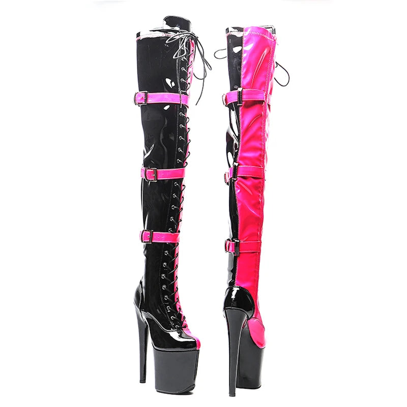 8-Inch Belt-Style Thigh-High Boots - Platform Dance Boots