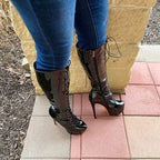 Patent Lace-Up Knee-High Boot | Platform Stiletto | Black