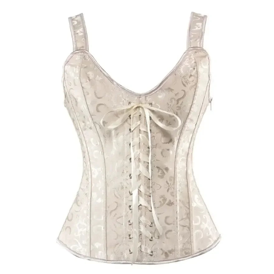 Satin Floral Overbust Corset | Straps | 12 Colors