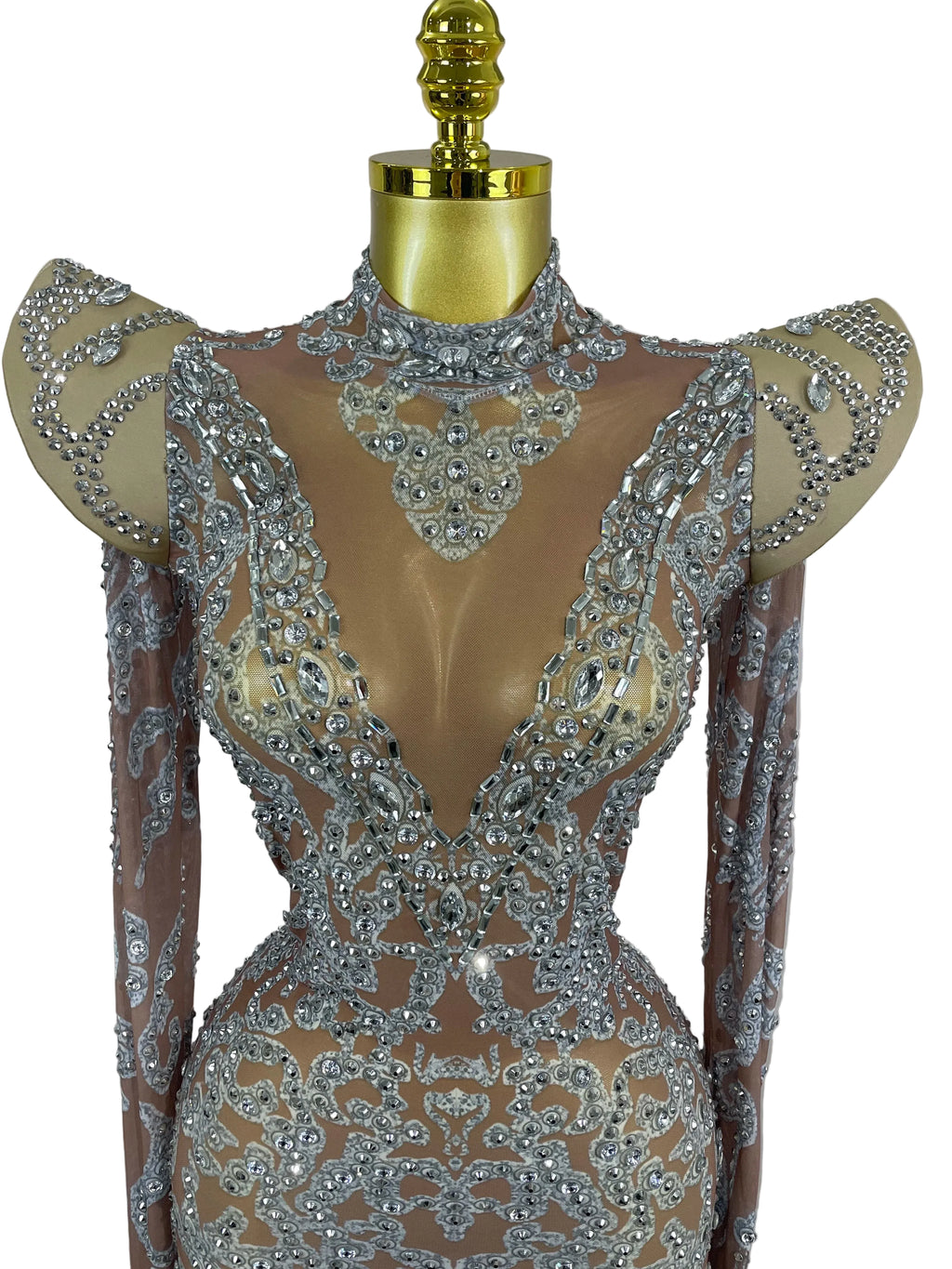 Rhinestone Mesh Mini Dress | Long Sleeve | Singer Stage