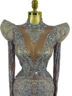 Rhinestone Mesh Mini Dress | Long Sleeve | Singer Stage
