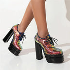 Platform Derby Heels | Sequin Sparkle | 14.5cm