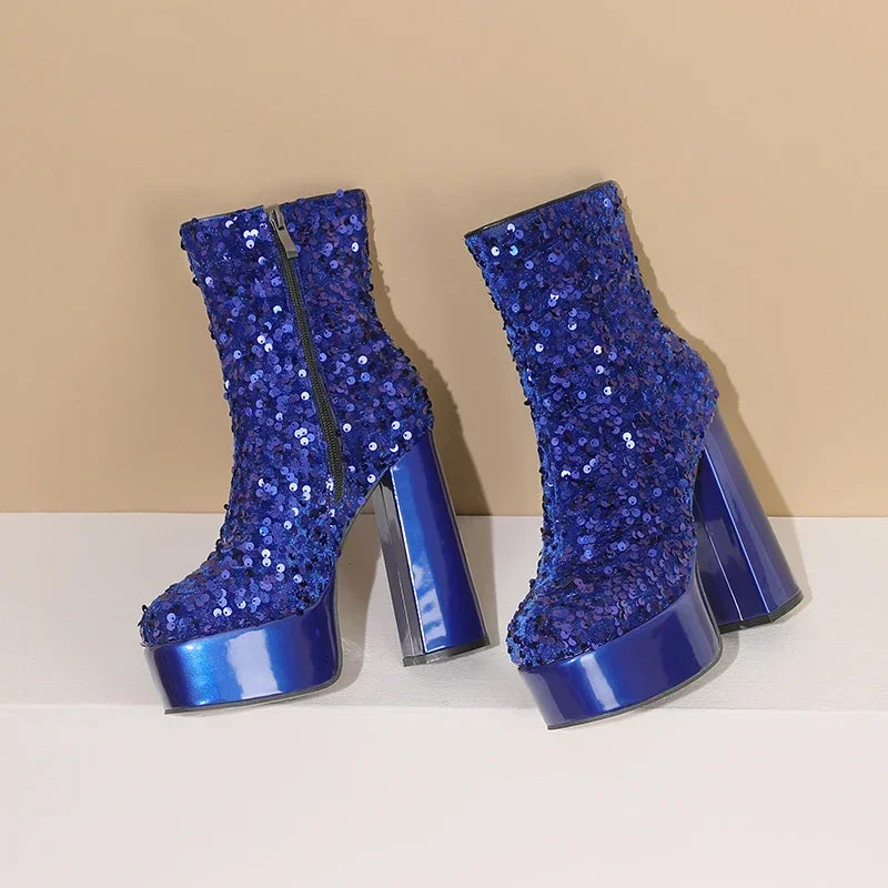 Platform Ankle Boots | Sequin Sparkle