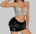 Rhinestone Metal Chain Crop Top - Backless V-Neck Camisole