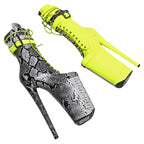 26CM Platform Ankle Boots - Snake Print Mix Color Extreme High Heel Pole Dance Boots