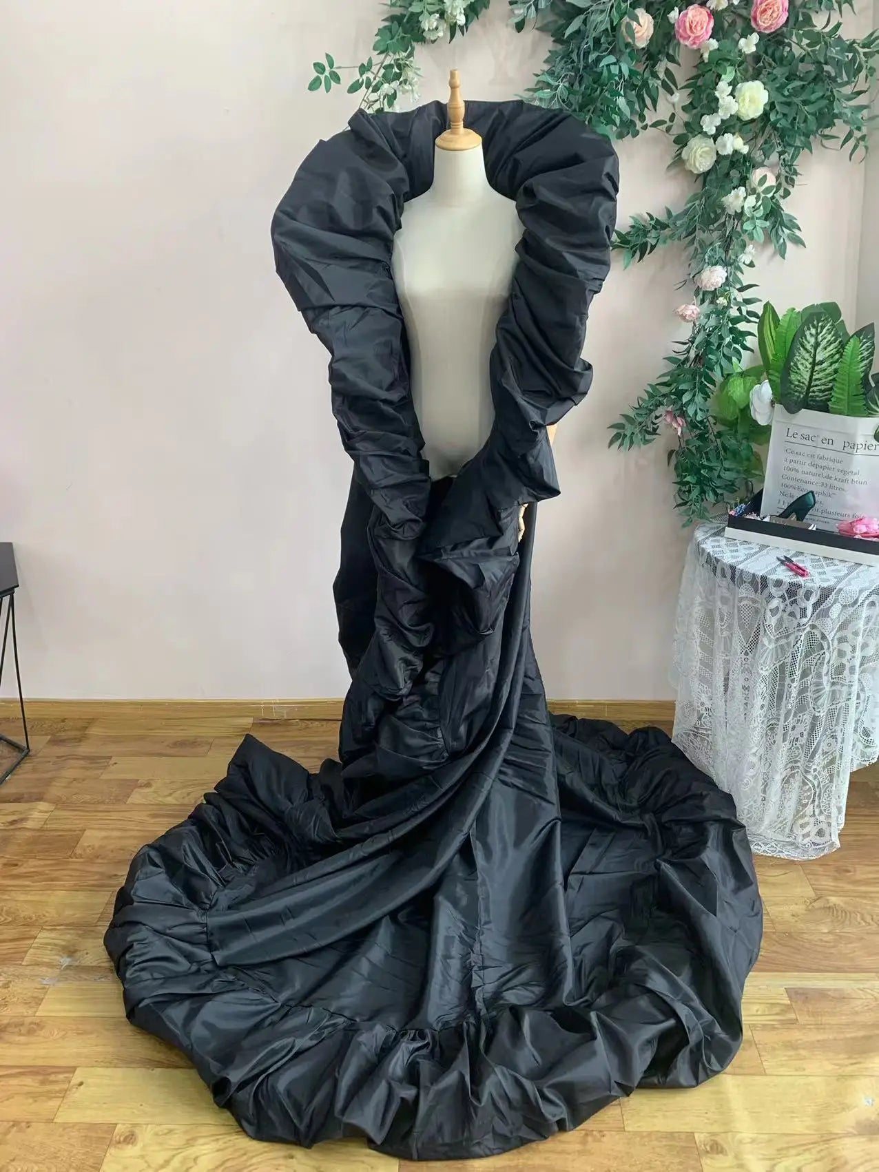 Ruffled Taffeta Cape | Drag Pageant Cloak | High Collar | 230cm