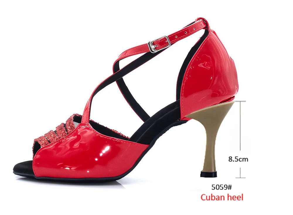 Latin Dance Heels | Red Glitter | Multi-Height