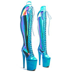 8-Inch Holographic Thigh-High Boots - Lace-Up Dance Boots