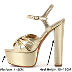 Gold Platform Sandal | Peep Toe Bow Knot | Chunky High Heel