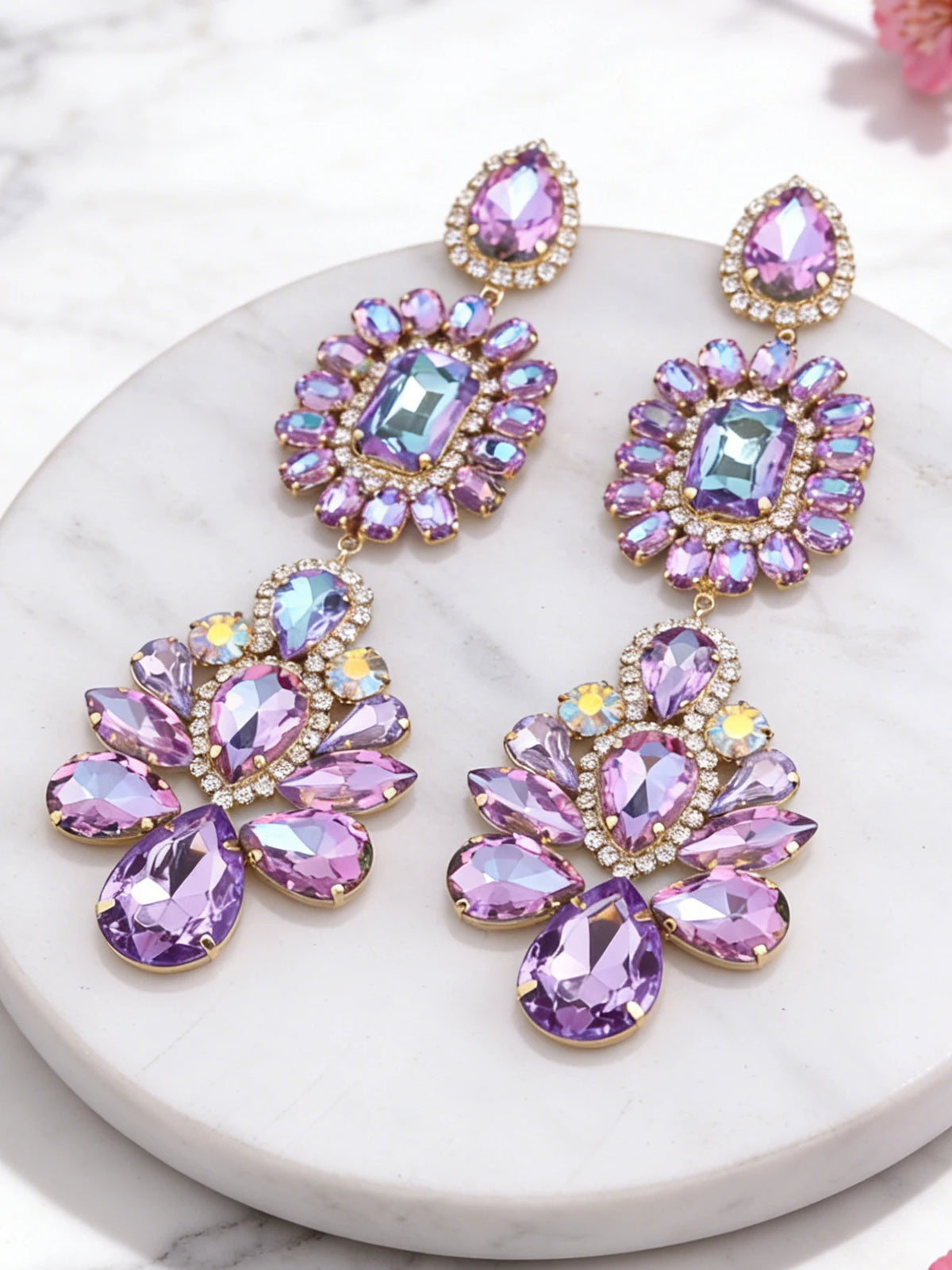 Rhinestone Water Drop Earrings | Clip or Pin