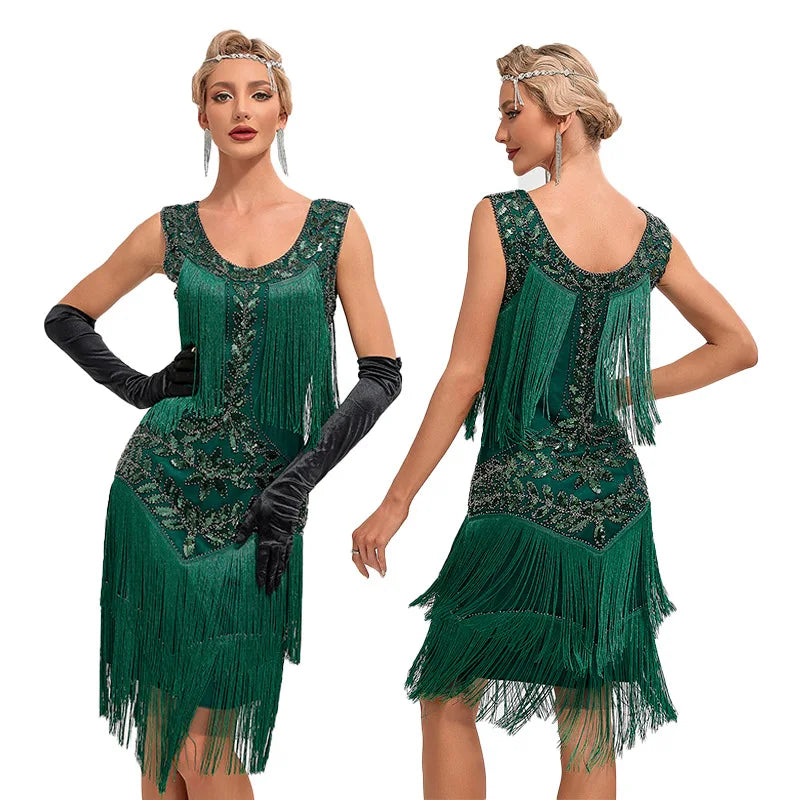 1920s Gatsby Sequin Tassel Dress | Sleeveless | Fringe Flapper