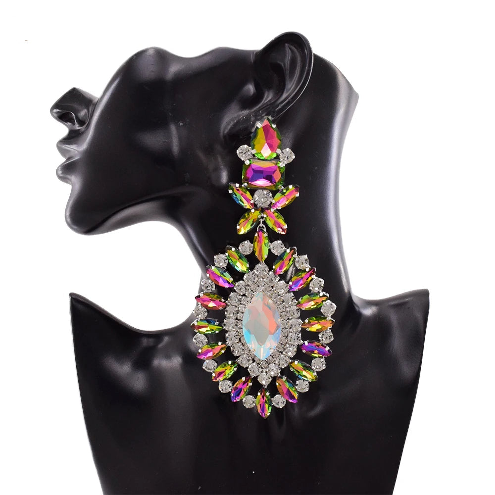 Oversized Crystal Drop Earrings | Clip-On | 13.8cm