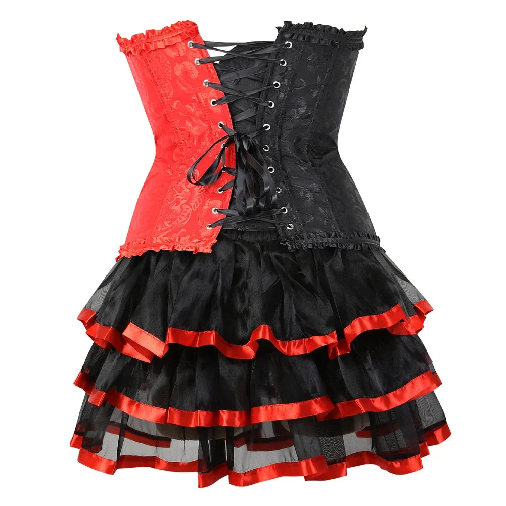 Red & Black Corset Skirt Set | Ruffles