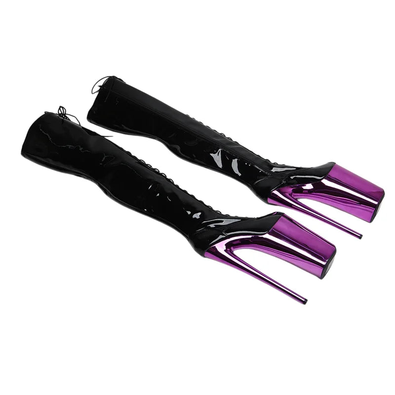 26cm Platform Thigh-High Boots - Patent Electroplate Dance Boots
