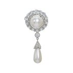 Pearl & Rhinestone Brooch | Silver Filigree Drop