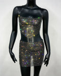 Rhinestone Crop Top & Mini Skirt Set - Sparkly 2-Piece Rave Outfit