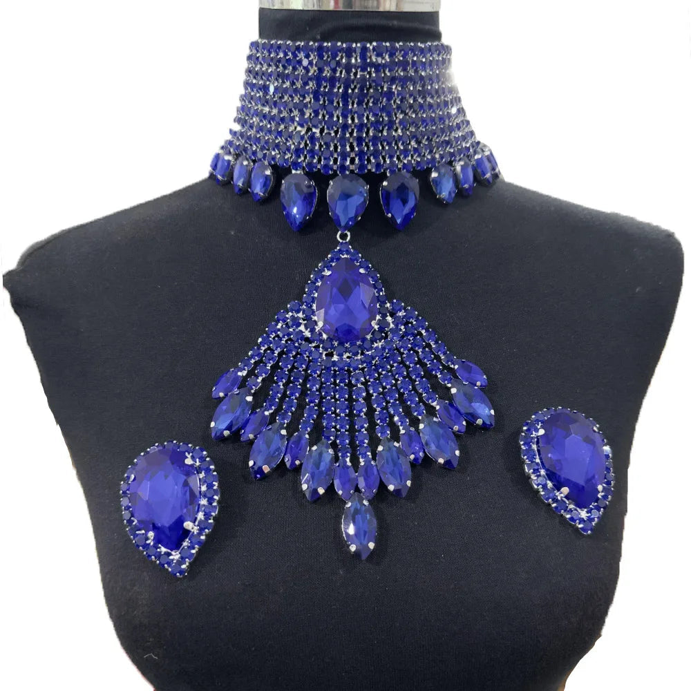 Rhinestone Tassel Choker Jewelry Set | Necklace & Earrings