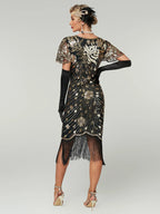 1920s Beaded Sequin Fringe Flapper Dress | Short Sleeve | A-Line