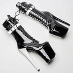 20CM Shiny Patent Platform Pole Dance Ankle Boots - 8 Inch High Heel Performance Boots