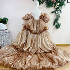Shiny Organza Cape | Puffy Sleeves & Tiered Train | Pageant & Prom