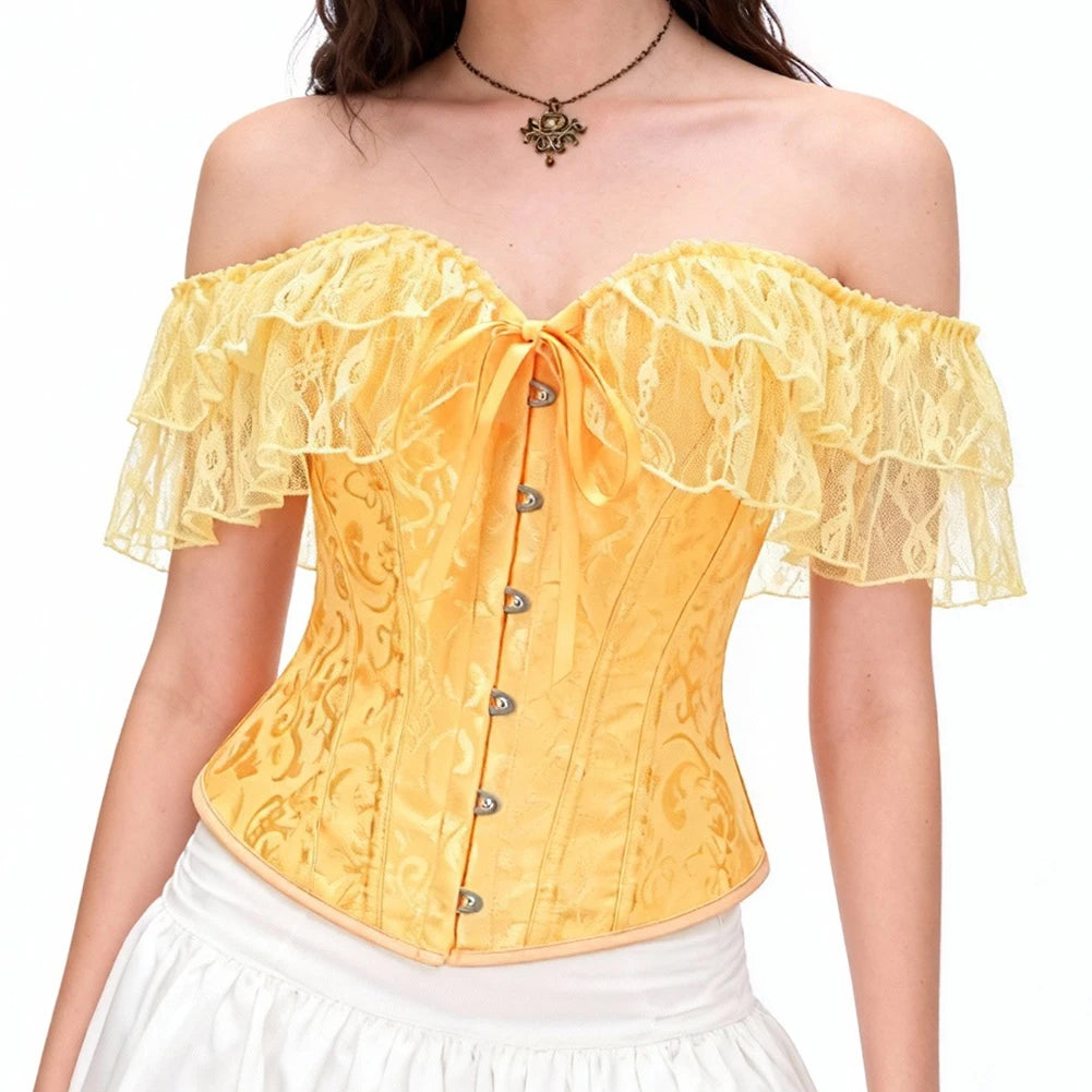 Ruffled Overbust Corset | Jacquard & Lace | Victorian Gothic
