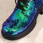 Sequin Ankle Boots | Lace-Up | 5.5cm Heel
