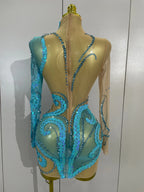 3D Swirl Appliqué Long-Sleeve Mini Dress | Turtleneck | Sky Blue