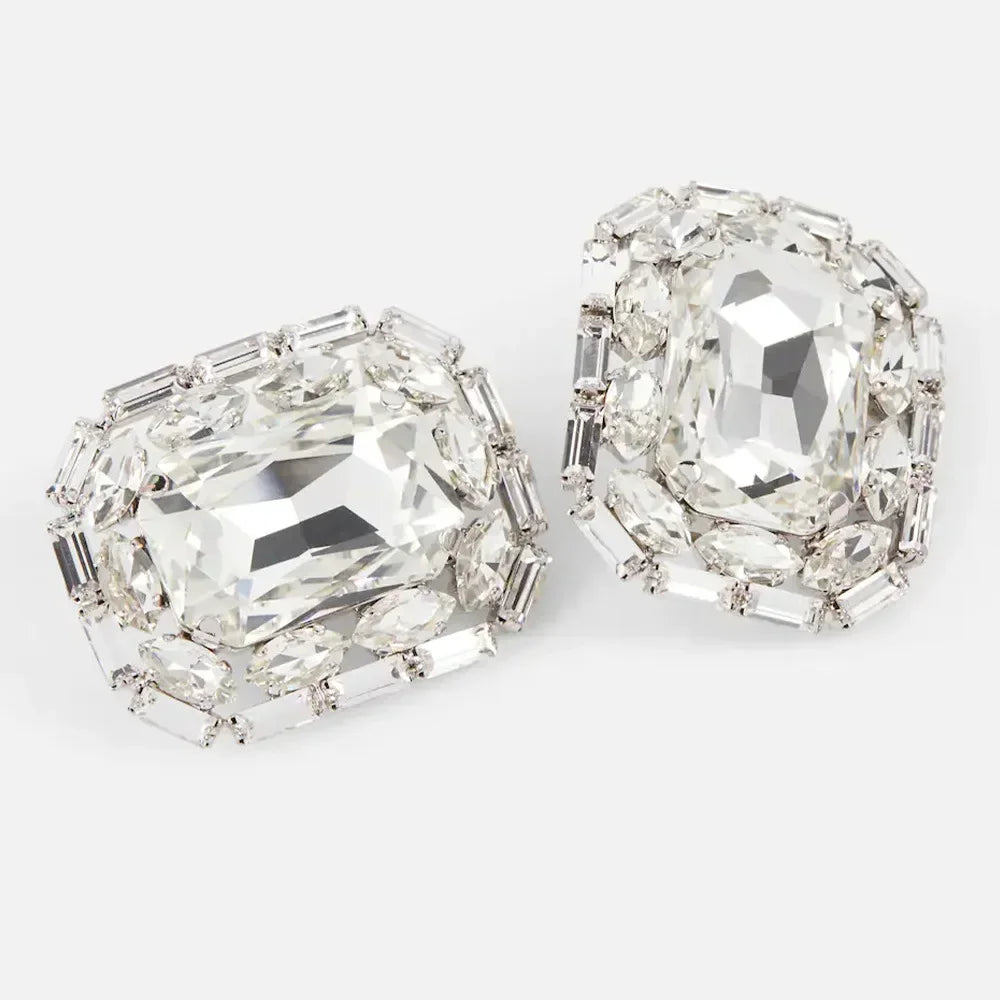 Oversized Crystal Clip-On Earrings