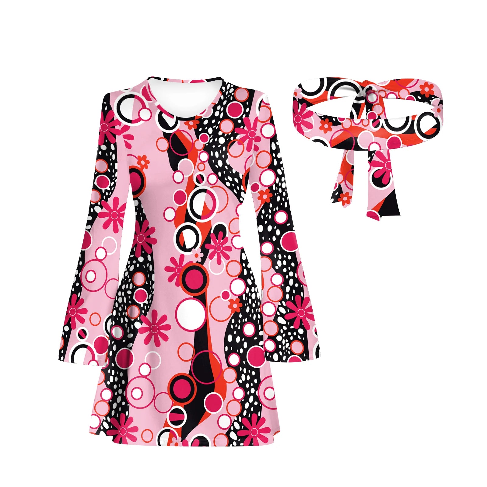 Women's Floral Hippie Dress Set | Flare Sleeve | 60s 70s Boho