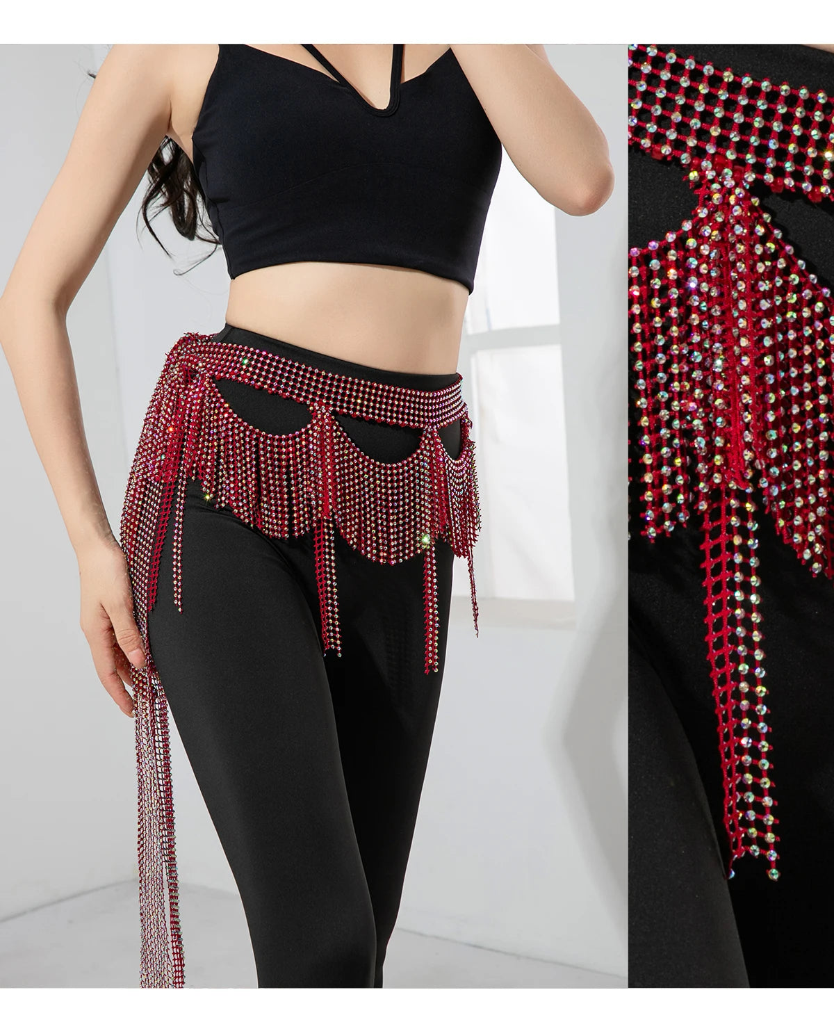 Belly Dance Hip Scarf | AB Diamond Tassel Belt