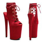 Glitter Platform Open-Toe Ankle Boots - 9 Inch Pole Dance Heels