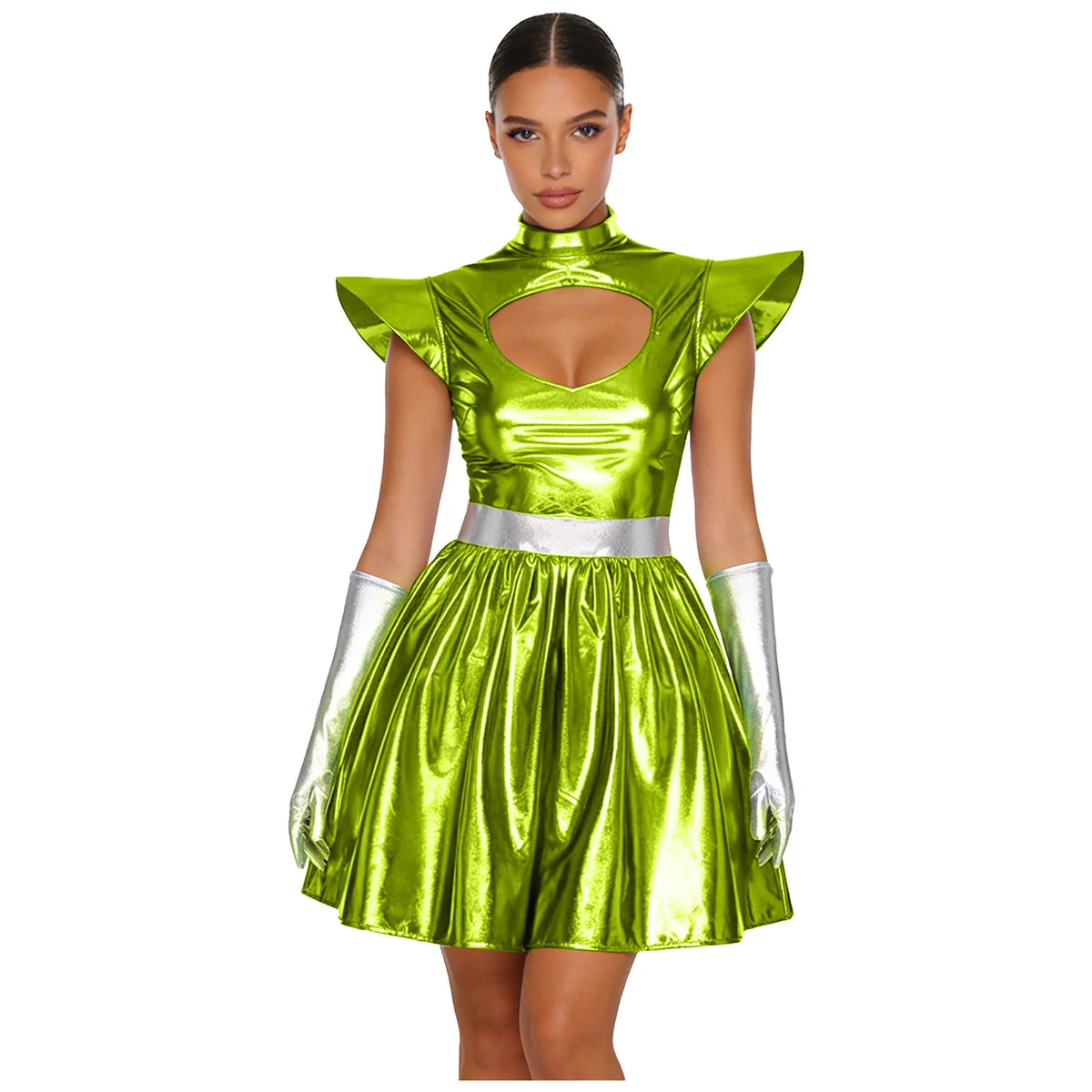 Metallic Space Dress | Structured Shoulders