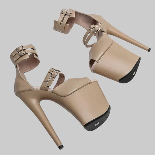 20CM Matte PU Platform Sandals - Open Toe 8 Inch High Heel Pole Dance Shoes