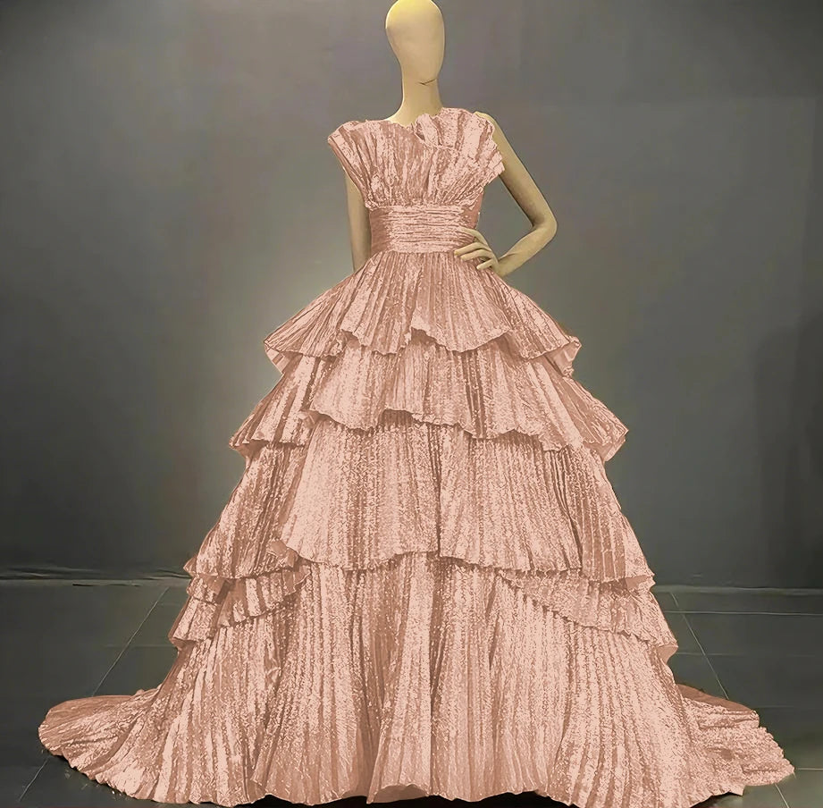 Tiered Ball Gown | Drag Pageant Dress | Boat Neck | US 2–26W