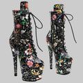 Floral 7-Inch Platform Pole Dance Ankle Boots