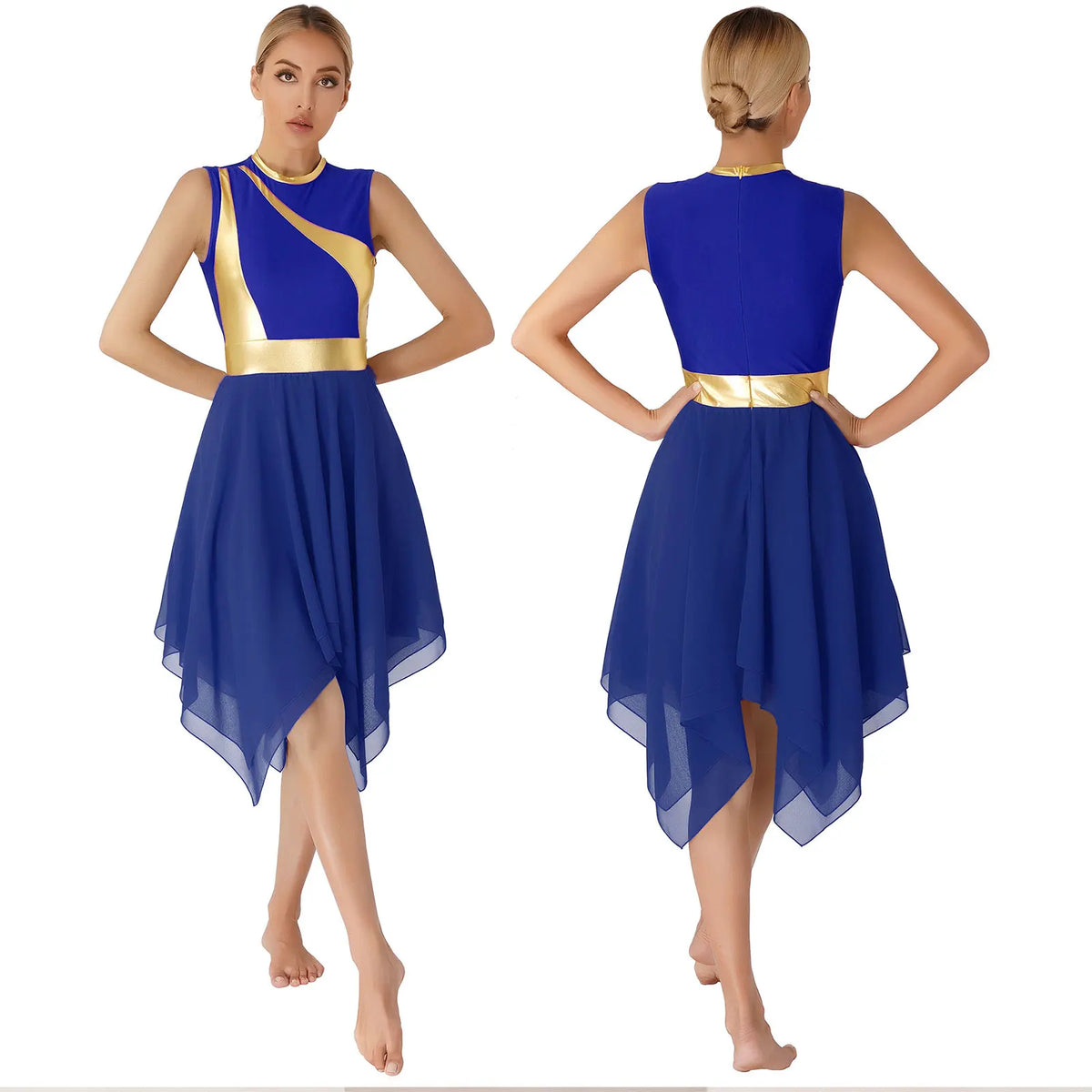 Lyrical Praise Dance Dress | Metallic Waist | Asymmetric Hem
