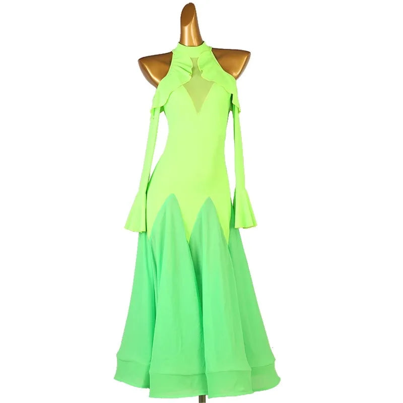 Halter Neck Ballroom Dress | Cold Shoulder | 2 Colors | XXS-XXL