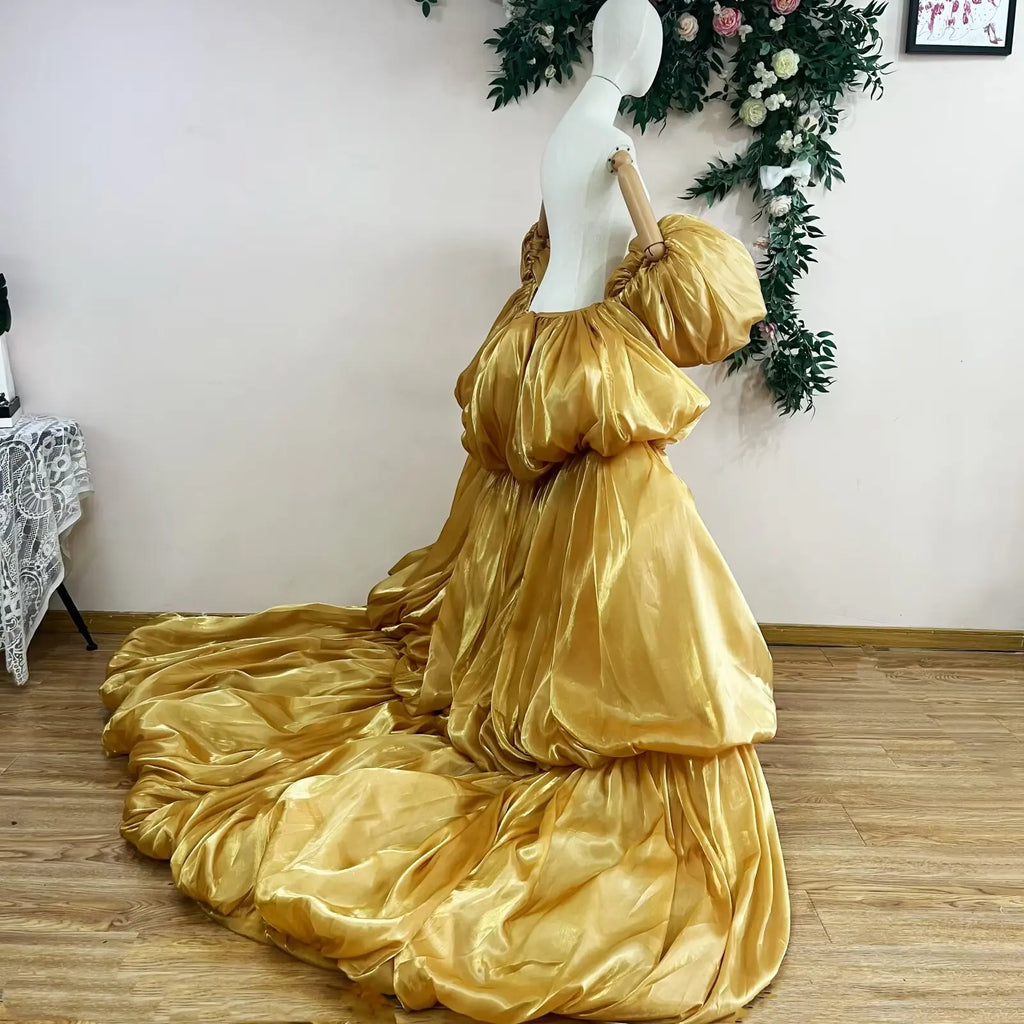 Gold Puffy Cape Gown | Drag Pageant Dress | 2M Train | S–XXL