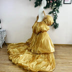 Gold Puffy Cape Gown | Drag Pageant Dress | 2M Train | S–XXL