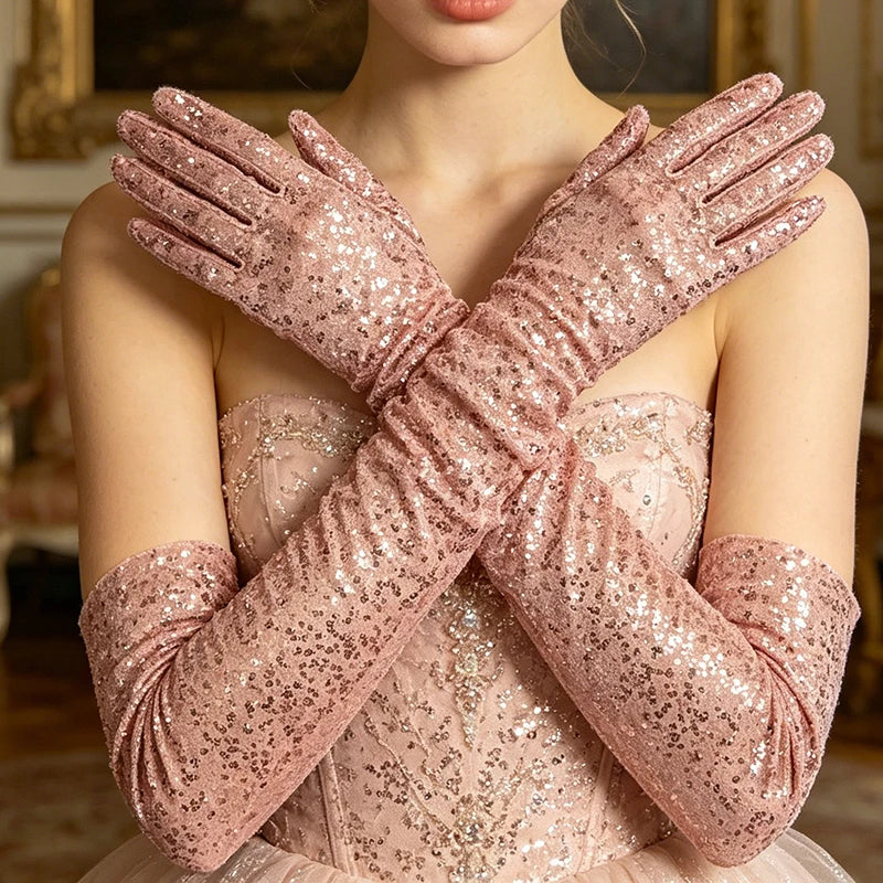 Sequin Opera Gloves | 60 cm