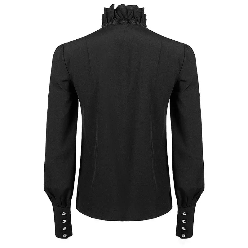 Gothic Stand Collar Pleated Shirt | Rhinestone | Black & White | S-2XL