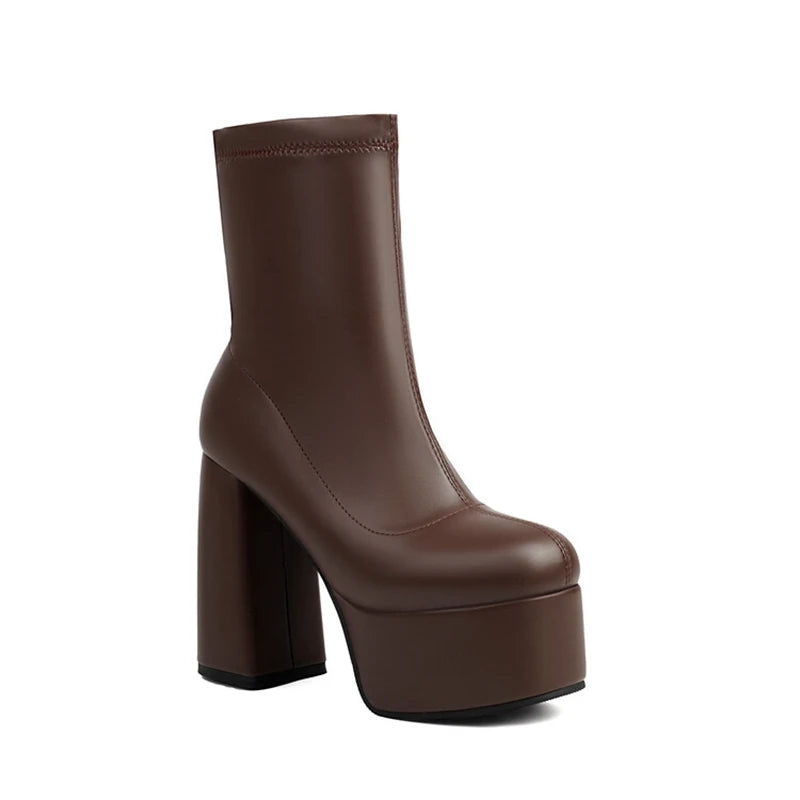 Stretch Platform Ankle Boots | Square Heel | 12.5cm | EU 34–48
