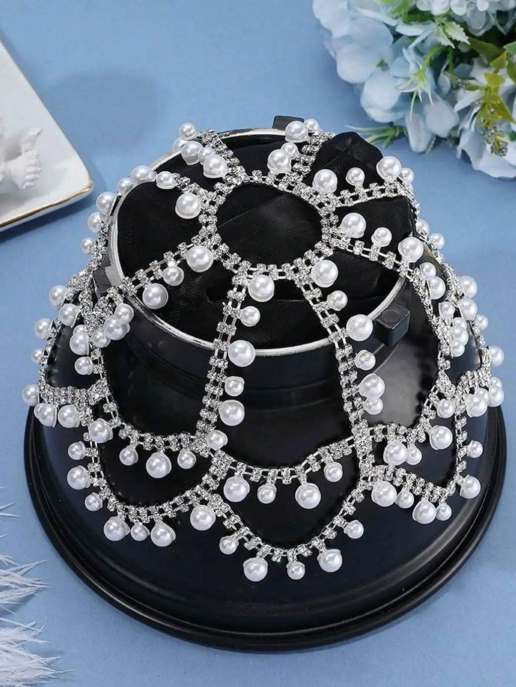 Crystal Rhinestone Draped Hair Chain | Bridal Headpiece