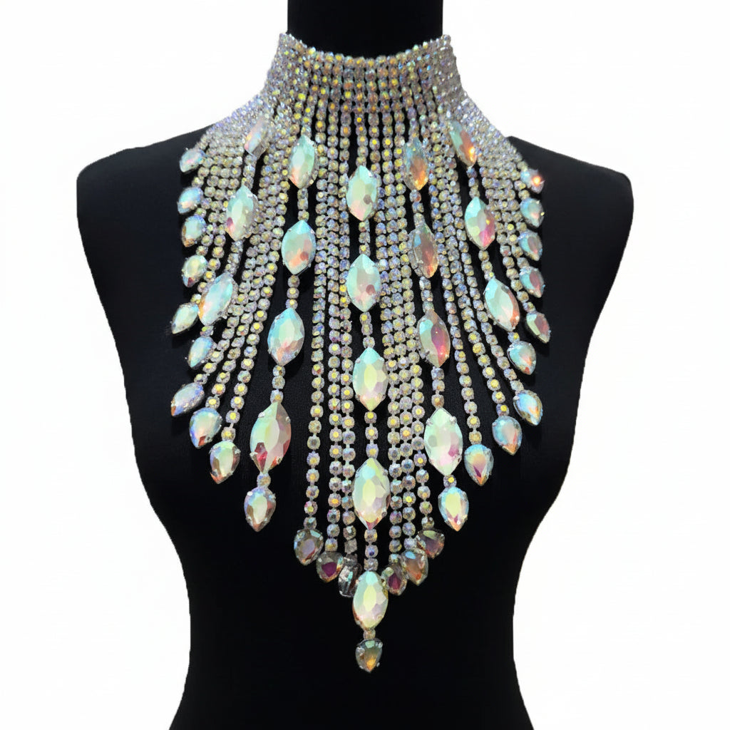 Crystal AB Tassel Necklace - Stunning Long Irregular Rhinestone Choker for Stage & Wedding